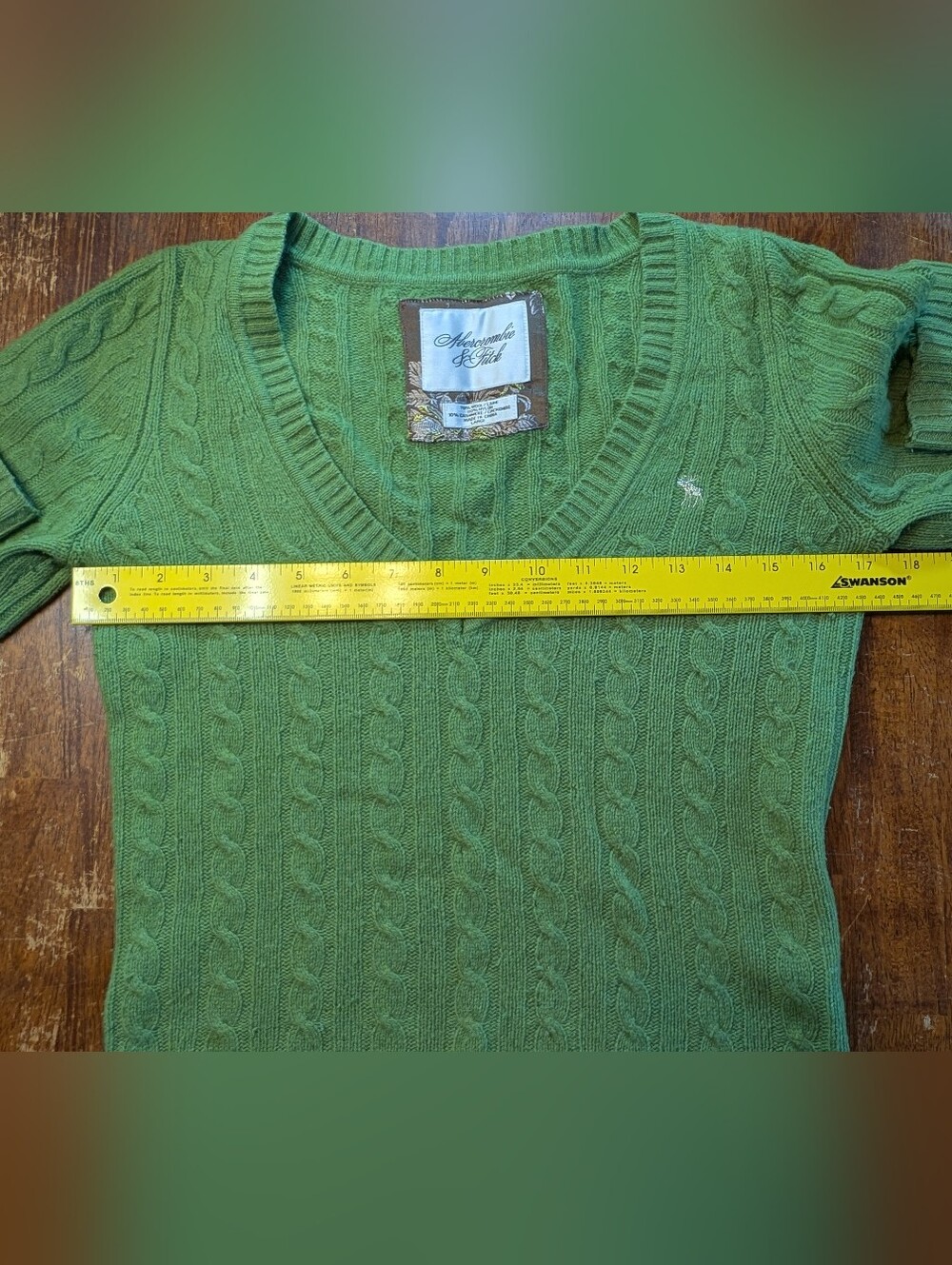 Abercrombie & Fitch Vintage Sweater Y2K Womens Large Green Wool Cashmere Top - Picture 3 of 6